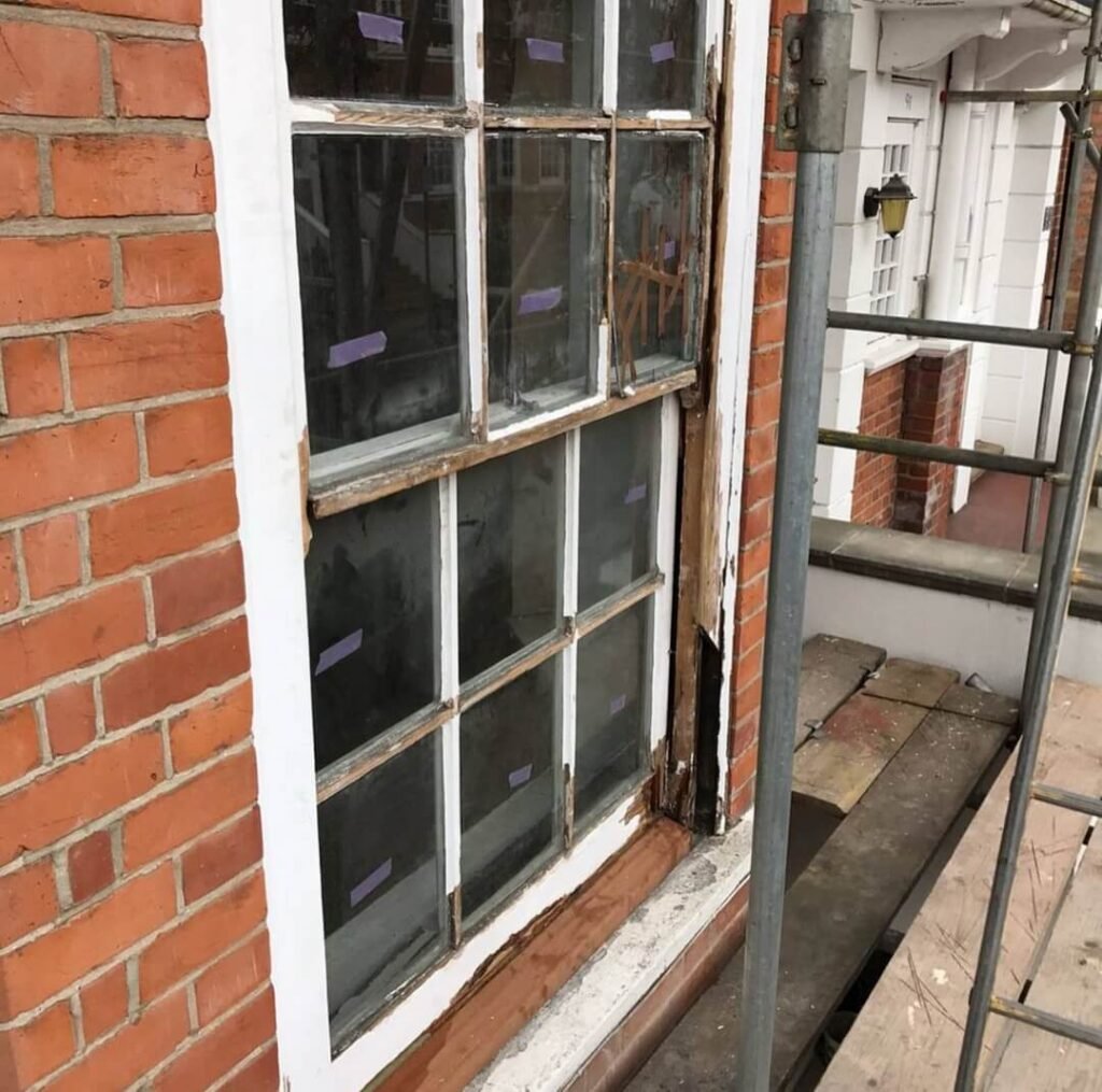 Sash window before restoration Hammersmith